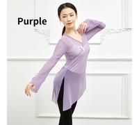 Donna Velato a Rete Maglietta Camicetta V Manica collo Lungo Tinta Unita Yoga Da