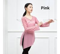 Donna Velato a Rete Maglietta Camicetta V Manica collo Lungo Tinta Unita Yoga Da