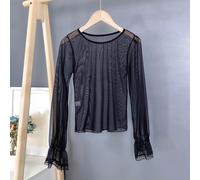 Donna Velato a Rete Top T Shirt Maglia Lolita Bagliore Manica Girocollo Casual