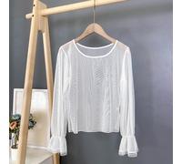 Donna Velato a Rete Top T Shirt Maglia Lolita Bagliore Manica Girocollo Casual