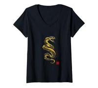 Donna Veleno del Serpente Nero Maglietta con Collo a V
