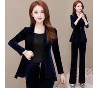 Donna Velluto Giacca Pantaloni Vestito Formale Business Ol Set Taglie Forti