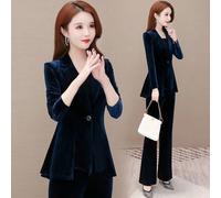 Donna Velluto Giacca Pantaloni Vestito Formale Business Ol Set Taglie Forti