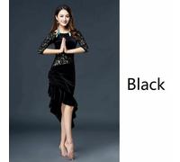 Donna Velluto Vestito da Danza Latino Pizzo Floreale a Balze Tango Salsa Rumba