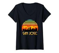 Donna Vendemmia, Retro, Tramonto, Centro, San Jose, California, orizz Maglietta con Collo a V