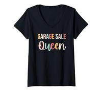 Donna Vendita Garage Queen Funny Thrifting Yard Vendita Rivenditore Carino Maglietta con Collo a V