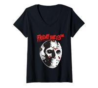 Donna Venerdì 13 Halloween Design Mask Art Maglietta con Collo a V
