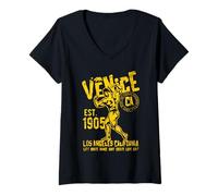 Donna Venezia EST. 1905 California Retro Vintage Distressed Design Maglietta con Collo a V