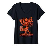 Donna Venezia EST. 1905 California Retro Vintage Distressed Design Maglietta con Collo a V