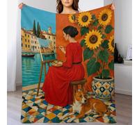 Donna Venezia Girasole Cane Coperta Morbida in Flanella per Divano e Letto | Coperta Morbida in Pile con Cani da compagnia, per ufficio, divano e relax tranquillo, 32x48inch(80x120cm)