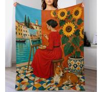 Donna Venezia Girasole Cane Coperta Tessile Morbido per Divano e Camera | Plaid Leggero da Letto con Cani da compagnia, per ufficio, divano e riposo giornaliero, 150x200cm(60x80in)