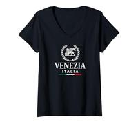 Donna Venezia Italia Leone Alato di San Marco Vintage Italiano Maglietta con Collo a V