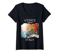 Donna Venezia Italia Souvenir Vintage Viaggi Europei Donne Italiane Maglietta con Collo a V