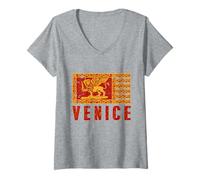 Donna Venezia Venezia Venezia Bandiera Guerra Veneziana Viaggio Turistico T-Shirt Maglietta con Collo a V