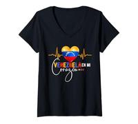 Donna Venezuela en El Corazon Orgoglio venezuelano Maglietta con Collo a V