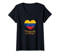 Donna Venezuela en El Corazon Orgullo, Amor y Raíces Venezolanas Maglietta con Collo a V