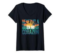 Donna Venezuela en Mi Corazón Orgoglioso Venezuelan Roots Latino Maglietta con Collo a V