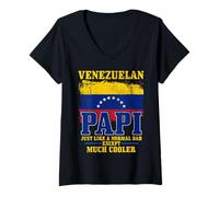 Donna Venezuelan Dad Venezuela Bandiera Orgoglio Divertente Festa del Papà Maglietta con Collo a V