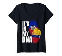 Donna Venezuelano e Haitian Mix Dna Flag Heritage Maglietta con Collo a V