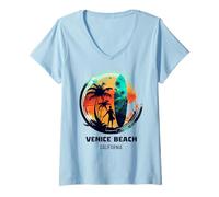 Donna Venice Beach California Maglietta con Collo a V