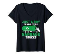 Donna Ventilatore per Il Riciclaggio dei Veicoli per Bambini Garbage Truck Boy Maglietta con Collo a V