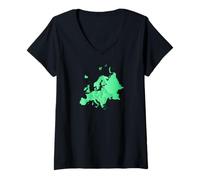 Donna verde, mappa, di, europa, con, paesi, confini Maglietta con Collo a V