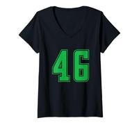 Donna Verde Numero 46 Uniforme Numerata Squadra Sportivo Maglietta con Collo a V