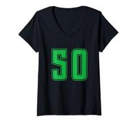 Donna Verde Numero 50 Uniforme Numerata Squadra Sportivo Maglietta con Collo a V