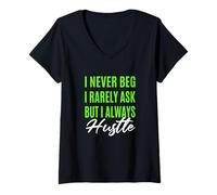 Donna Verde Raramente Mai Sempre Hustle Grafica Verde Maglietta con Collo a V