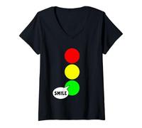 Donna Verde Stop Light Party Per Singles Divertente Colore Verde Sorriso Maglietta con Collo a V
