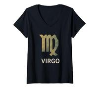 Donna Vergine Zodiaco Geometrico Arte Maglietta con Collo a V