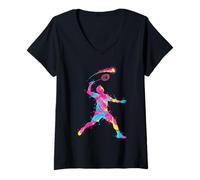 Donna Vernice Colorata Splatter Badminton Smash Uomini Donne Maglietta con Collo a V