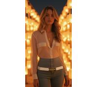 Donna Vero Bianco Fascia Elastica Cintura Alla Moda Oro Metallo Dollaro $$$ S M