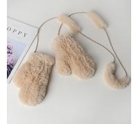 Donna Vero Coniglio Pelliccia Guanti Maglia Completo Dita a Manopola Rope Winter
