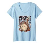 Donna Versatilità & Vintage Clockwork Industrial M Steampunk Clock Maglietta con Collo a V