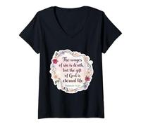 Donna Versetto della Bibbia Cristiana Citazione The Wages of sin Is Death Womens Maglietta con Collo a V