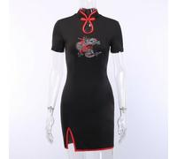 Donna Vestito Cinese Cheongsam Ricamo Dragon Punk Gotico Rétro Tribunale
