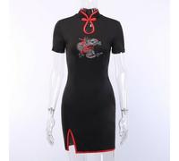Donna Vestito Cinese Cheongsam Ricamo Dragon Punk Gotico Rétro Tribunale