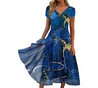 Donna Vestito Elegante Lungo Abito da Sera Scollo a v Manica Corta Stampa Chiffon Vestiti Curvy Aderente Estivo Taglie Forti Abito Maxi Abiti da Cerimonia Cocktail