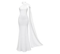 Donna Vestito Matrimonio Vestiti Eleganti Da Cerimonia Formale | Lunghezza Al Pavimento,Dettaglio Mantello Laterale Drappeggiato,Abito Con Una Manica Lunga,Anniversario,Festa,Donna D'Onore
