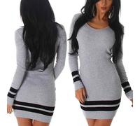 Donna Vestito Strisce Maniche Lunghe Elasticizzato a Costine Pullover 34 36 S