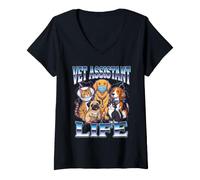 Donna Vet Assistant Life Vet Tech Retro Veterinary Day Maglietta con Collo a V