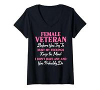 Donna Veterano Femminile in Pensione Donne Militari Veterano Madre Nonna Maglietta con Collo a V