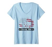 Donna Veterano militare Bandiera americana Grazie Memorial Day Maglietta con Collo a V