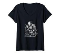 Donna Veterano onore samurai in ginocchio Maglietta con Collo a V