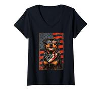 Donna Veterans Day USA American Flag Rottweiler Maglietta con Collo a V