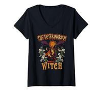 Donna Veterinario Veterinari The Veterinarian Witch Maglietta con Collo a V