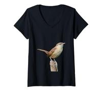 Donna Vettore di Uccelli Selvatici Thryothorus Wren Maglietta con Collo a V