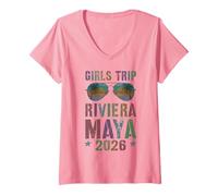 Donna Viaggio Bambina Riviera Maya 2026 Viaggio Spiaggia Vacanza Maglietta con Collo a V