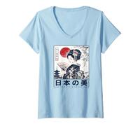 Donna Viaggio Classico Giapponese Heritage Graphic Geisha Samurai Maglietta con Collo a V